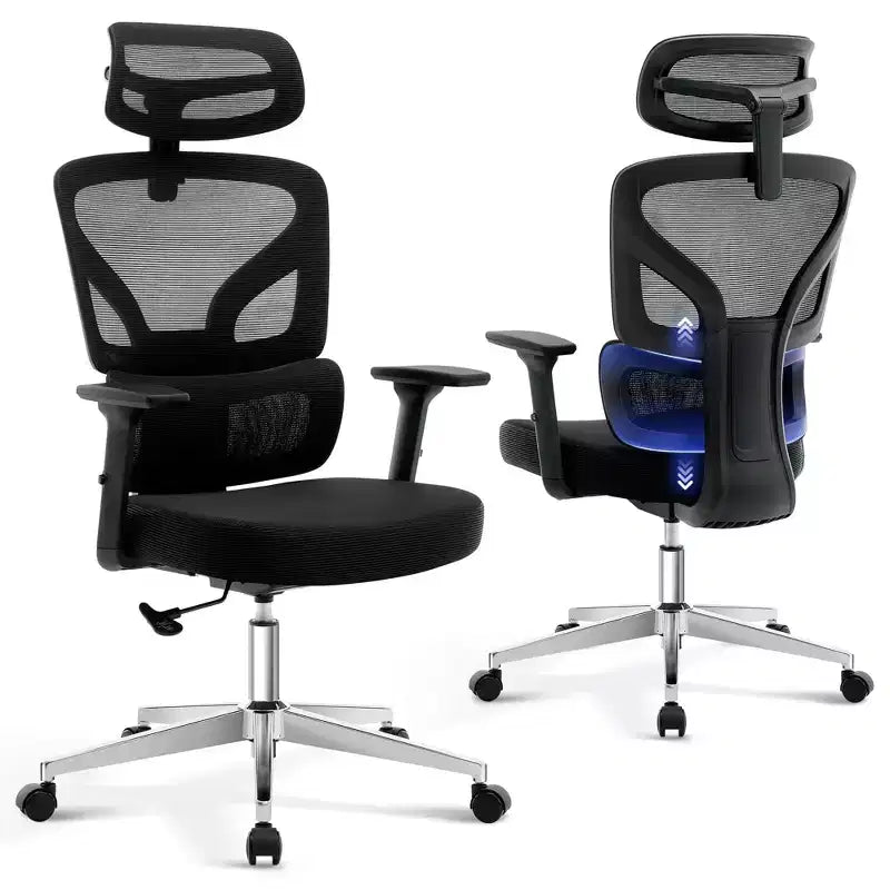 Chaise de bureau ergonomique à dossier haut, chaise de jeu en maille respirante avec support lombaire réglable et accoudoirs 3D