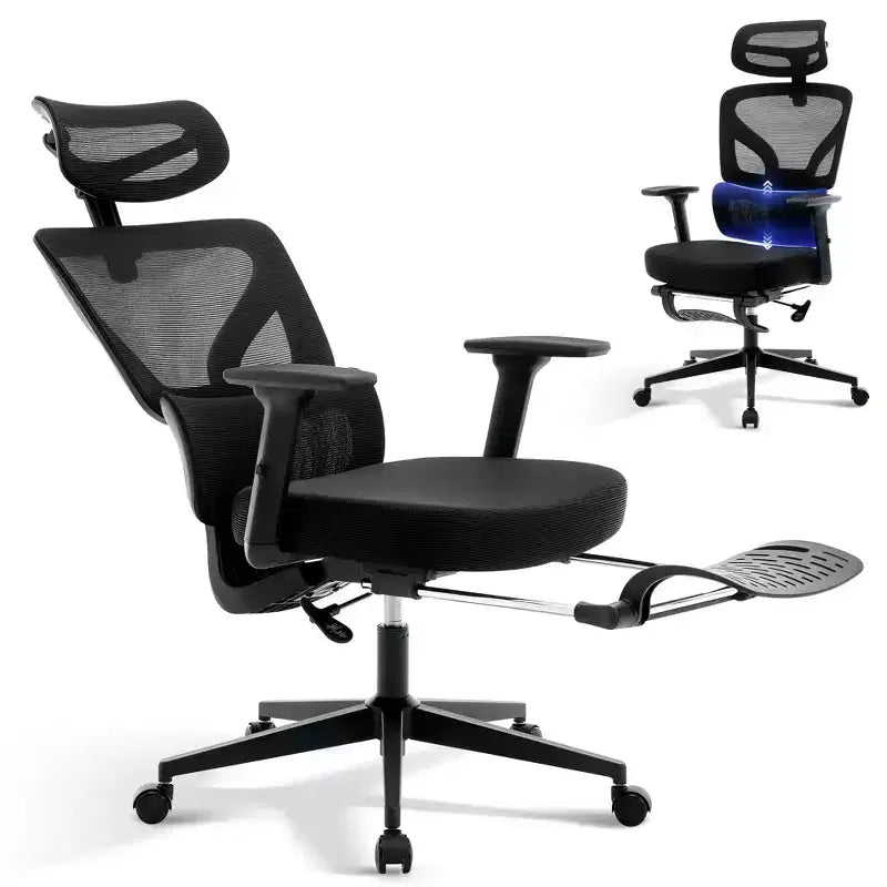 Chaise de bureau ergonomique à dossier haut, chaise de jeu en maille respirante avec support lombaire réglable et accoudoirs 3D