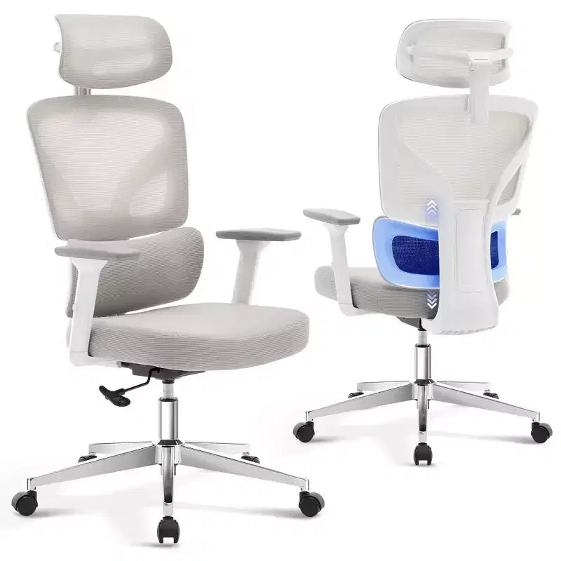 Chaise de bureau ergonomique à dossier haut, chaise de jeu en maille respirante avec support lombaire réglable et accoudoirs 3D