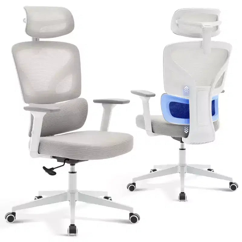 Chaise de bureau ergonomique à dossier haut, chaise de jeu en maille respirante avec support lombaire réglable et accoudoirs 3D