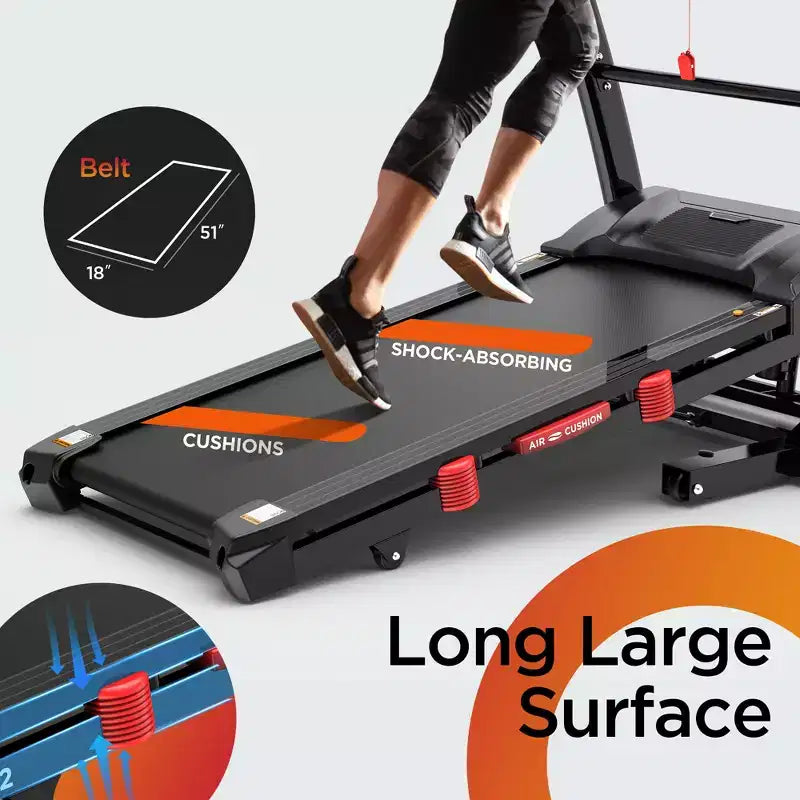 Tapis de course pliable pour usage domestique avec moteur de 4,75 CV, capacité de 136 kg, inclinaison sur 20 niveaux, 71 programmes d'entraînement, Bluetooth et prise en charge d'applications