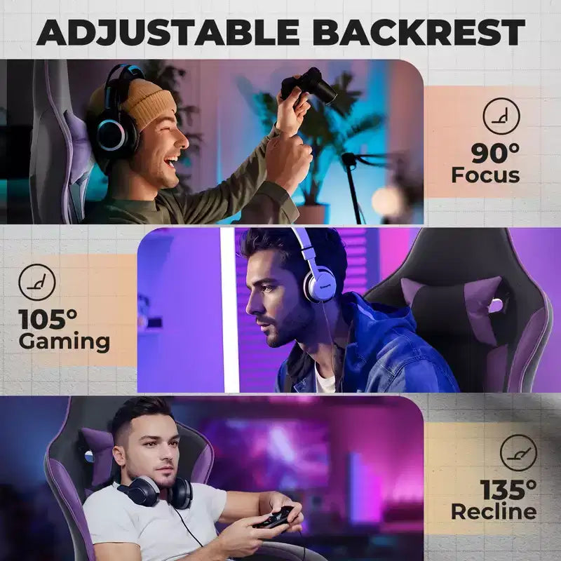 TUYOHW Chaise de bureau gaming pivotante à 360° avec roulettes, dossier inclinable, hauteur d'assise et repose-pieds réglables, chaise de jeu ergonomique, charge maximale 136 kg