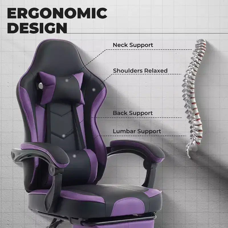 TUYOHW Chaise de bureau gaming pivotante à 360° avec roulettes, dossier inclinable, hauteur d'assise et repose-pieds réglables, chaise de jeu ergonomique, charge maximale 136 kg