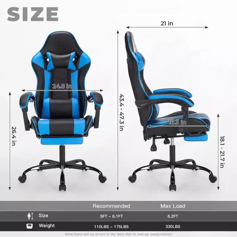 TUYOHW Chaise de bureau gaming pivotante à 360° avec roulettes, dossier inclinable, hauteur d'assise et repose-pieds réglables, chaise de jeu ergonomique, charge maximale 136 kg