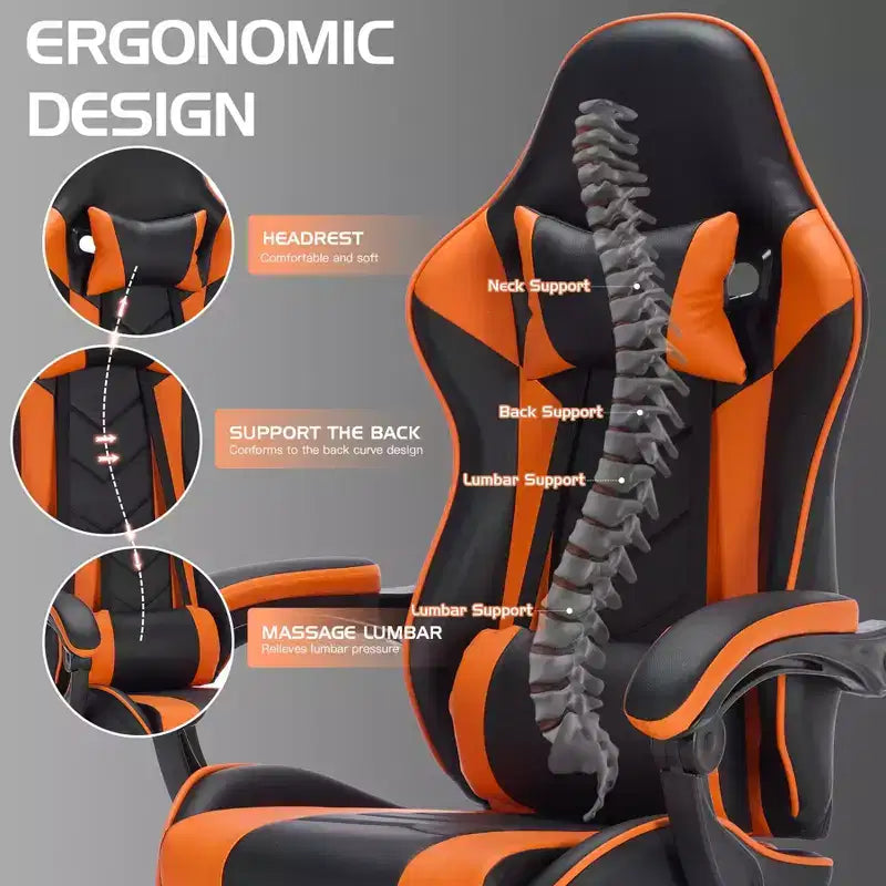 TUYOHW Chaise de bureau gaming pivotante à 360° avec roulettes, dossier inclinable, hauteur d'assise et repose-pieds réglables, chaise de jeu ergonomique, charge maximale 136 kg
