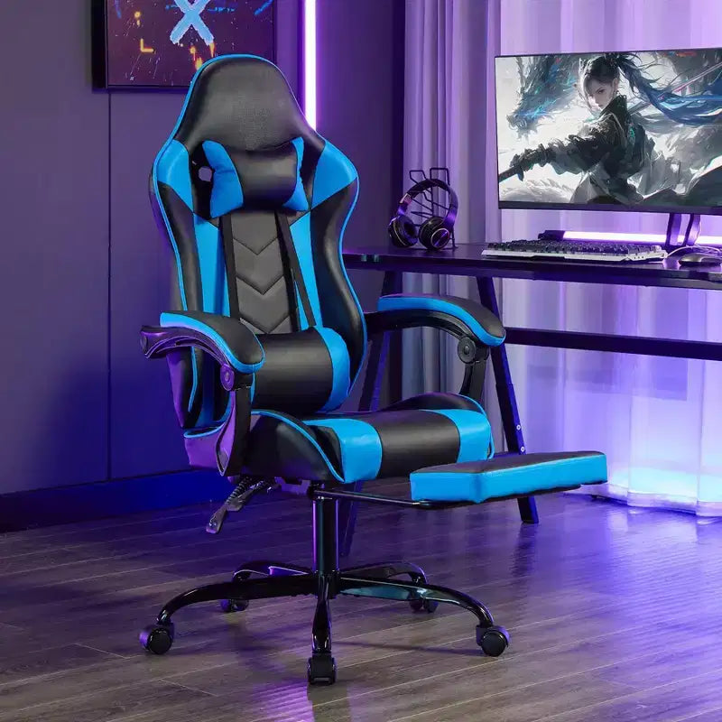 TUYOHW Chaise de bureau gaming pivotante à 360° avec roulettes, dossier inclinable, hauteur d'assise et repose-pieds réglables, chaise de jeu ergonomique, charge maximale 136 kg
