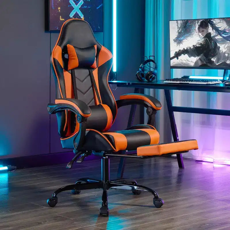 TUYOHW Chaise de bureau gaming pivotante à 360° avec roulettes, dossier inclinable, hauteur d'assise et repose-pieds réglables, chaise de jeu ergonomique, charge maximale 136 kg