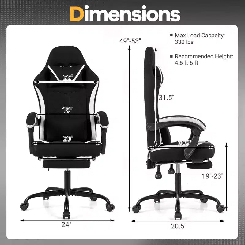Chaise de jeu Costway avec appui-tête, support lombaire, accoudoirs liés, dossier inclinable
