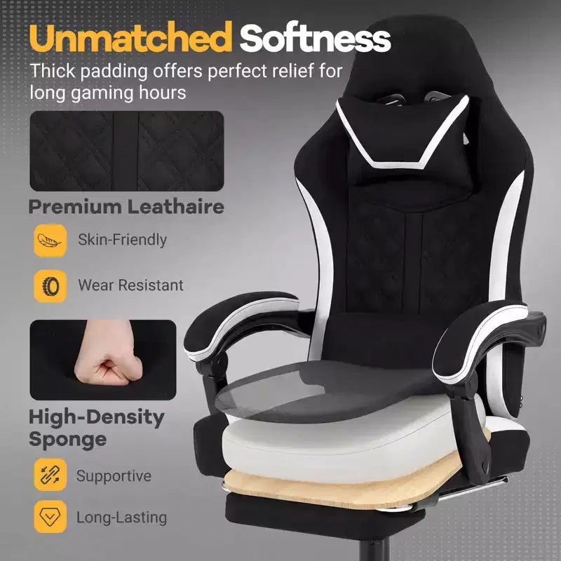 Chaise de jeu Costway avec appui-tête, support lombaire, accoudoirs liés, dossier inclinable