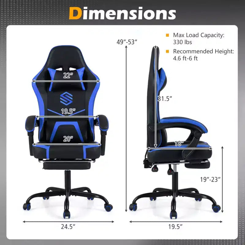 Fauteuil de jeu Costway avec appuie-tête, support lombaire, accoudoirs articulés, dossier inclinable Noir et blanc/Bleu marine et noir