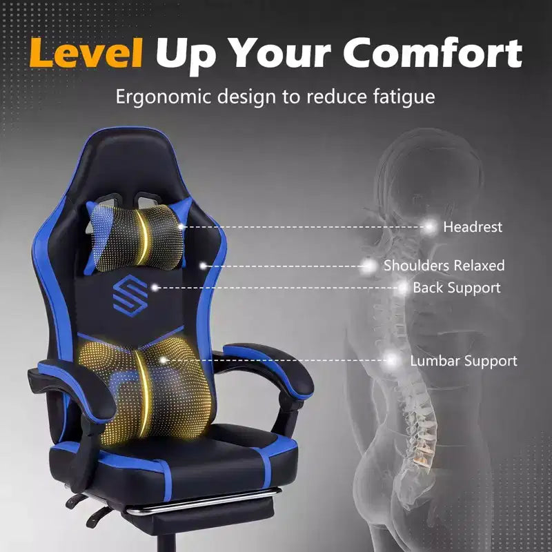 Fauteuil de jeu Costway avec appuie-tête, support lombaire, accoudoirs articulés, dossier inclinable Noir et blanc/Bleu marine et noir