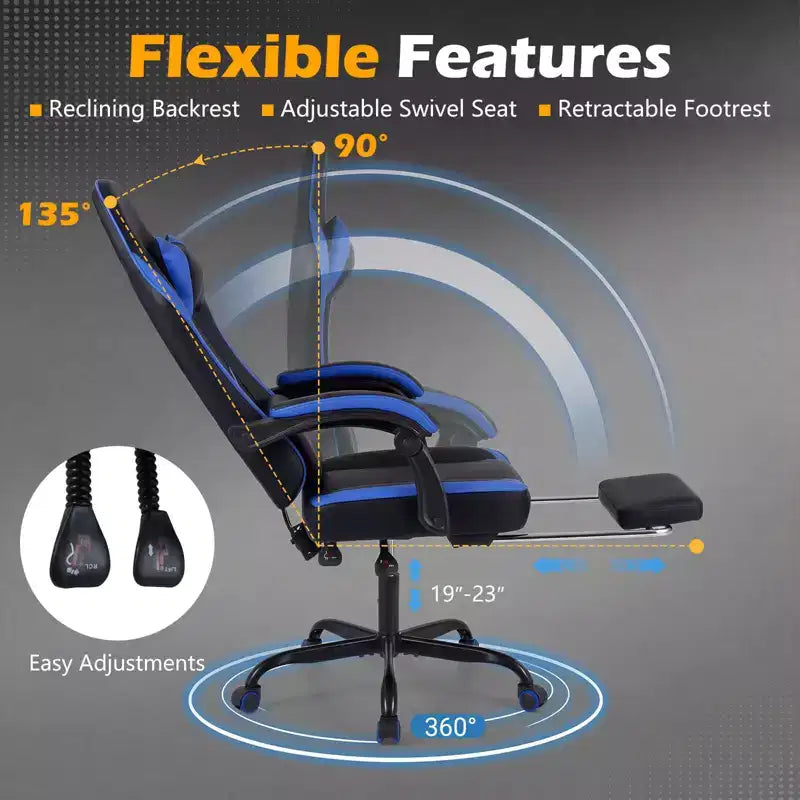 Fauteuil de jeu Costway avec appuie-tête, support lombaire, accoudoirs articulés, dossier inclinable Noir et blanc/Bleu marine et noir