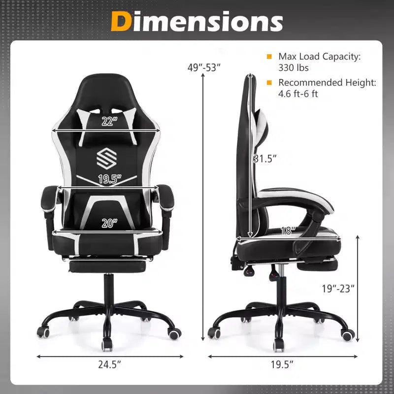Fauteuil de jeu Costway avec appuie-tête, support lombaire, accoudoirs articulés, dossier inclinable Noir et blanc/Bleu marine et noir