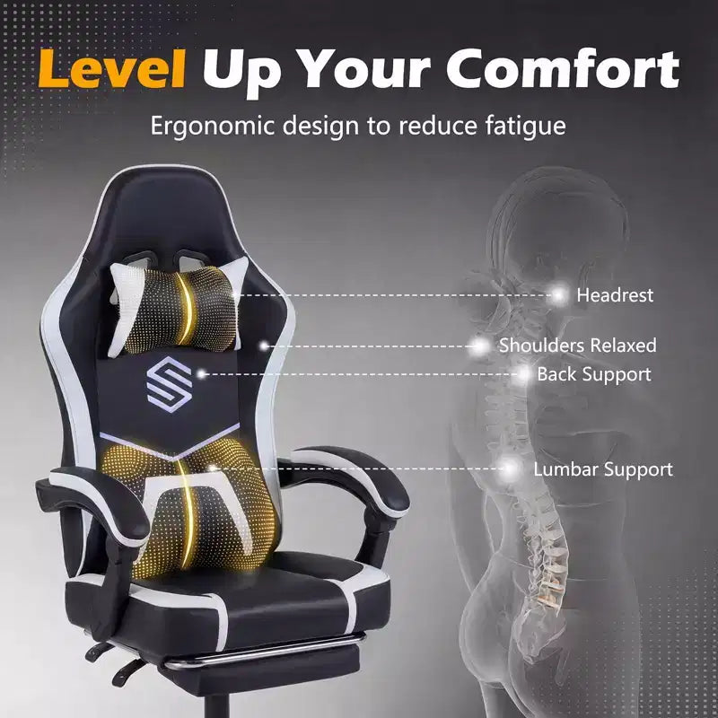 Fauteuil de jeu Costway avec appuie-tête, support lombaire, accoudoirs articulés, dossier inclinable Noir et blanc/Bleu marine et noir