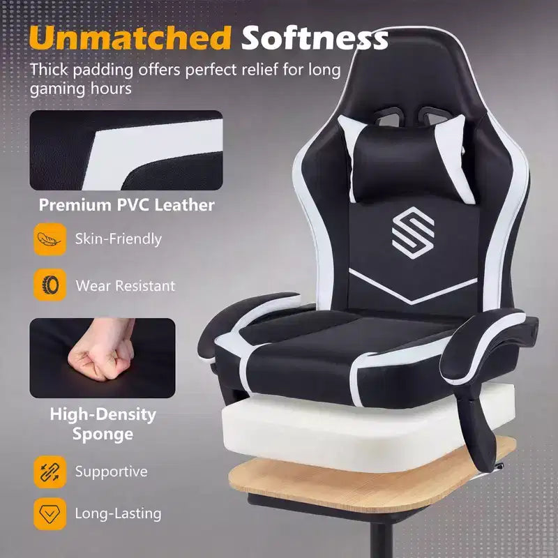 Fauteuil de jeu Costway avec appuie-tête, support lombaire, accoudoirs articulés, dossier inclinable Noir et blanc/Bleu marine et noir