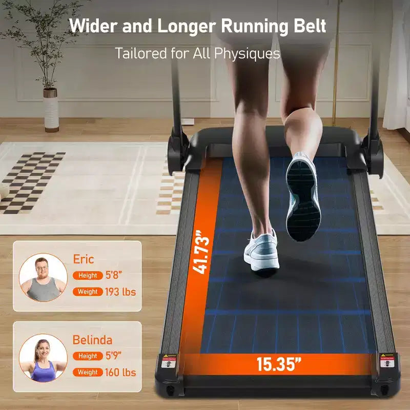 Tapis de course pliable silencieux Whisen 3.0HP, capacité de 136 kg, équipement d'exercice à domicile avec inclinaison, capteurs de fréquence cardiaque - Noir
