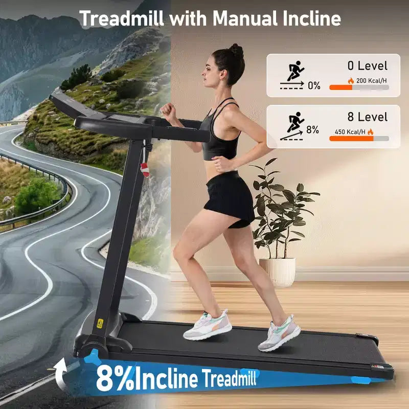 Tapis de course pliable silencieux Whisen 3.0HP, capacité de 136 kg, équipement d'exercice à domicile avec inclinaison, capteurs de fréquence cardiaque - Noir