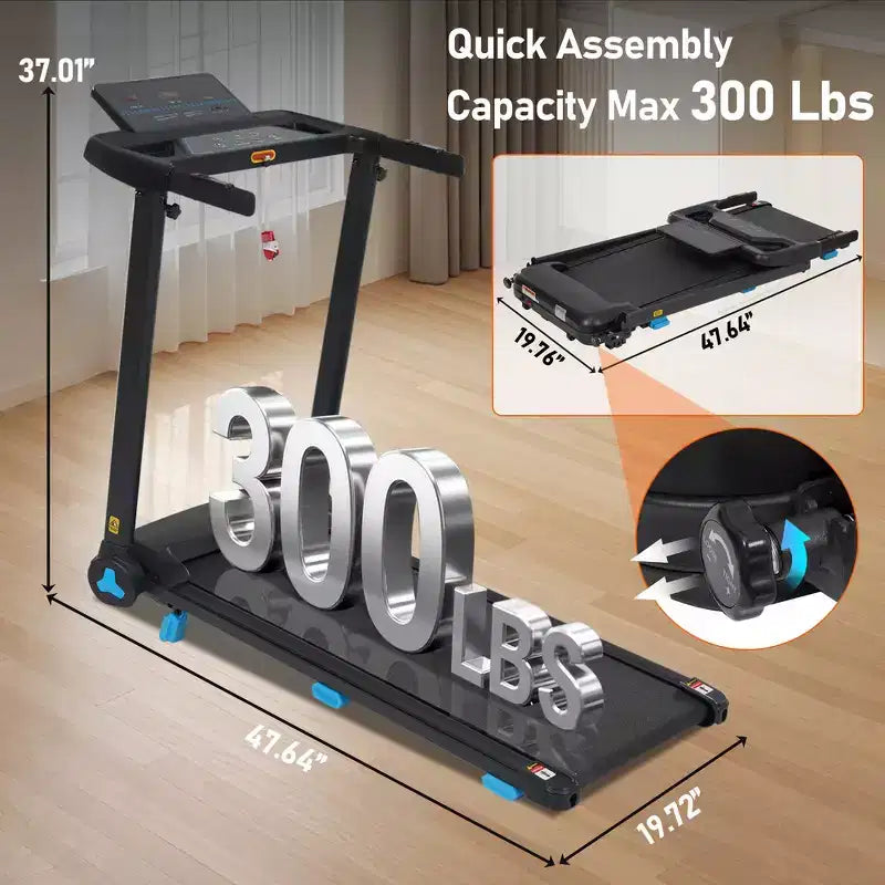 Tapis de course pliable silencieux Whisen 3.0HP, capacité de 136 kg, équipement d'exercice à domicile avec inclinaison, capteurs de fréquence cardiaque - Noir