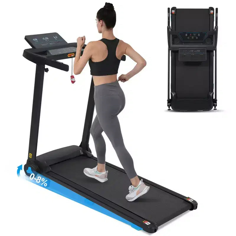 Tapis de course pliable silencieux Whisen 3.0HP, capacité de 136 kg, équipement d'exercice à domicile avec inclinaison, capteurs de fréquence cardiaque - Noir