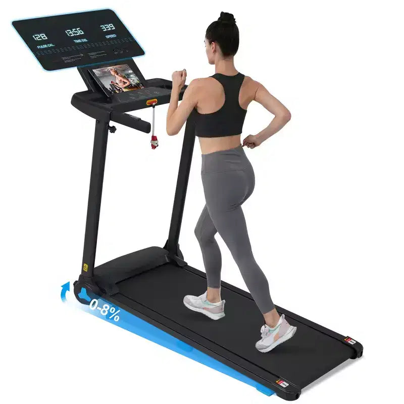 Tapis de course pliable silencieux Whisen 3.0HP, capacité de 136 kg, équipement d'exercice à domicile avec inclinaison, capteurs de fréquence cardiaque - Noir