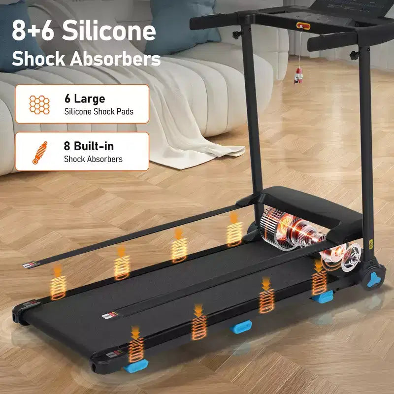 Tapis de course pliable silencieux Whisen 3.0HP, capacité de 136 kg, équipement d'exercice à domicile avec inclinaison, capteurs de fréquence cardiaque - Noir