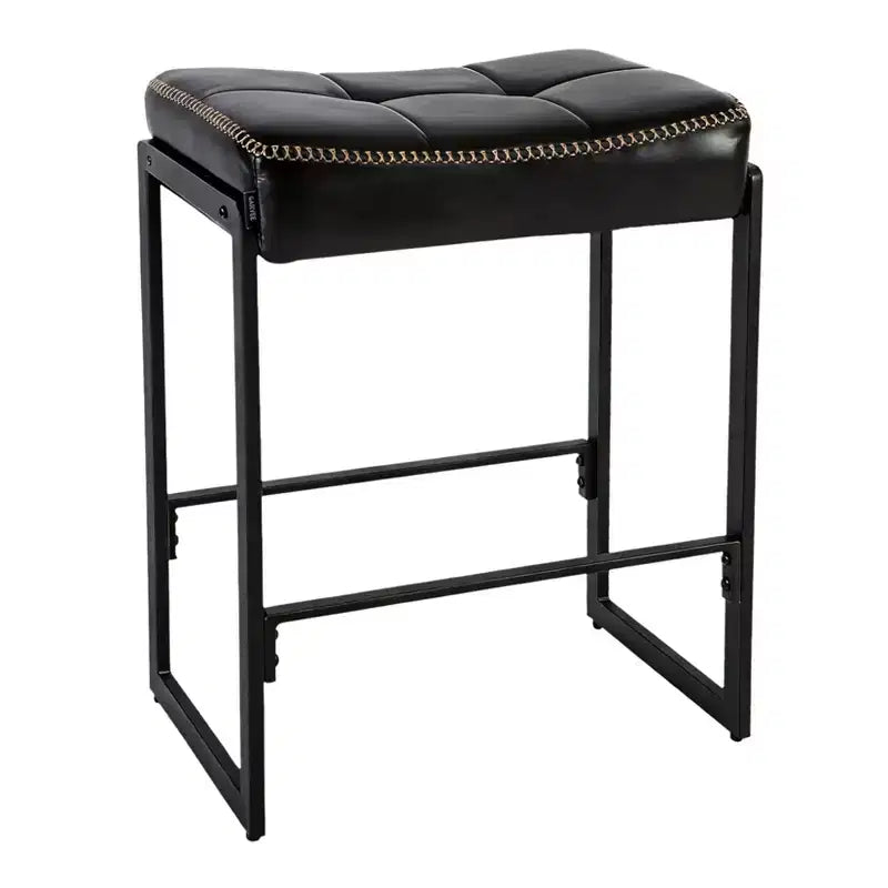 Tabouret de bar selle, hauteur de comptoir de 66 cm avec siège incurvé en cuir ciré, design moderne du milieu du siècle pour îlot de cuisine, salle à manger ou café, noir
