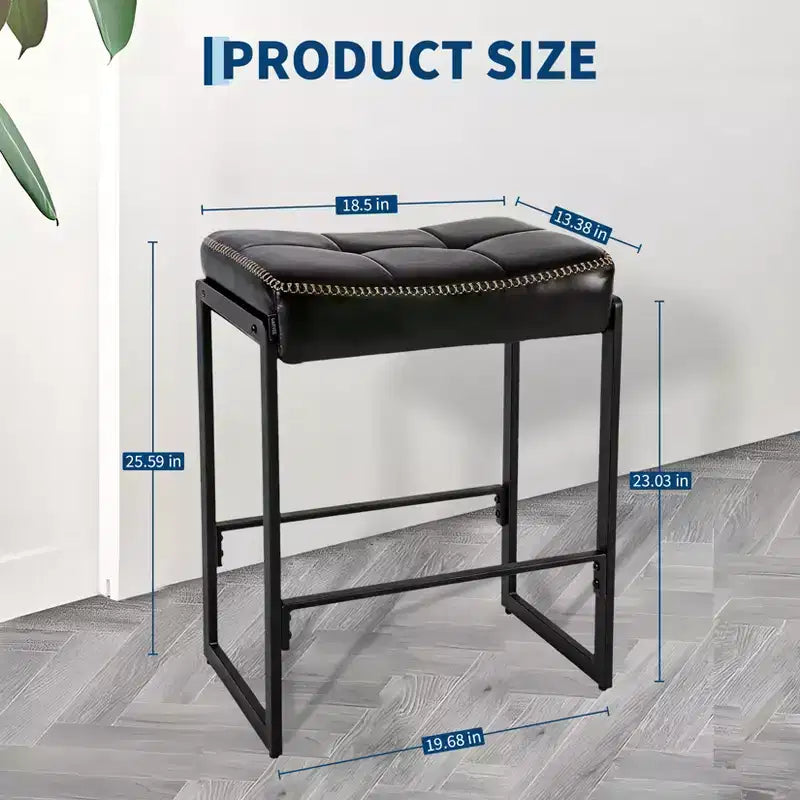 Tabouret de bar selle, hauteur de comptoir de 66 cm avec siège incurvé en cuir ciré, design moderne du milieu du siècle pour îlot de cuisine, salle à manger ou café, noir