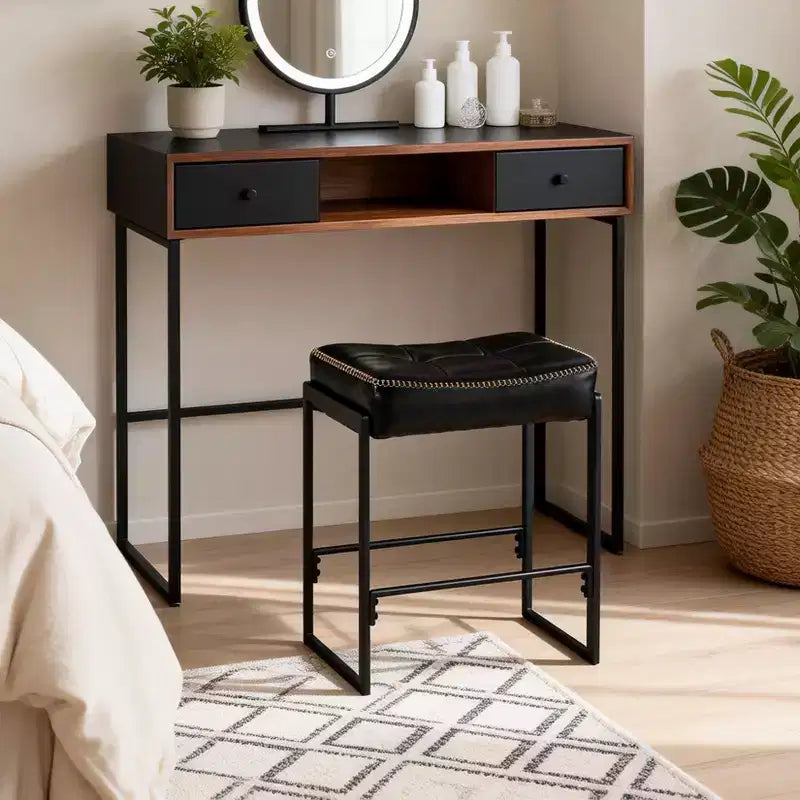 Tabouret de bar selle, hauteur de comptoir de 66 cm avec siège incurvé en cuir ciré, design moderne du milieu du siècle pour îlot de cuisine, salle à manger ou café, noir