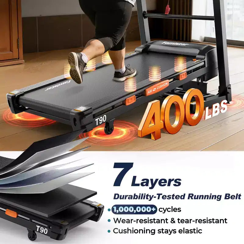 Tapis de course à inclinaison automatique de 20 %, tapis de course pliable 5,1 CV capacité 180 kg, 105 programmes, vitesse 19 km/h, contrôle via APP pour entraînement personnalisé, jogging et marche à domicile