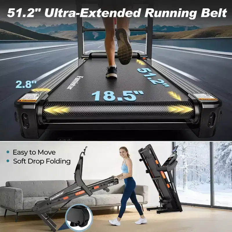 Tapis de course à inclinaison automatique de 20 %, tapis de course pliable 5,1 CV capacité 180 kg, 105 programmes, vitesse 19 km/h, contrôle via APP pour entraînement personnalisé, jogging et marche à domicile