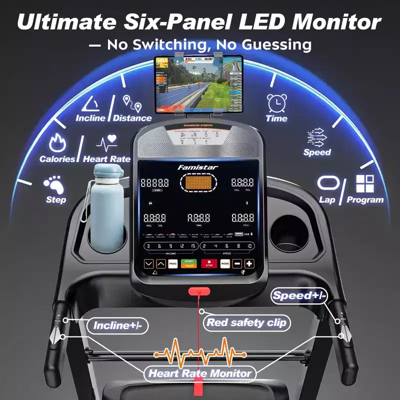 Tapis de course à inclinaison automatique de 20 %, capacité de 180 kg, tapis de course pliable de 5 CV pour la maison, machine de course/marche portable avec écran LCD, haut-parleurs HiFi, application intelligente