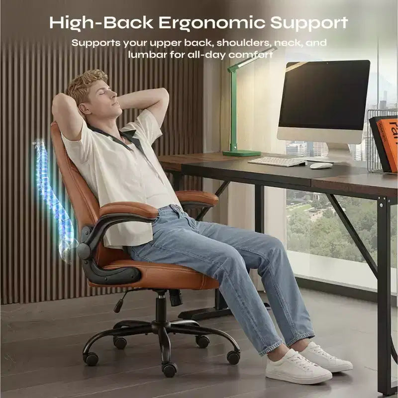 Chaise de bureau ergonomique Pinmoco avec coussin double couche, chaise de jeu avec roulettes et accoudoirs relevables, cuir PU