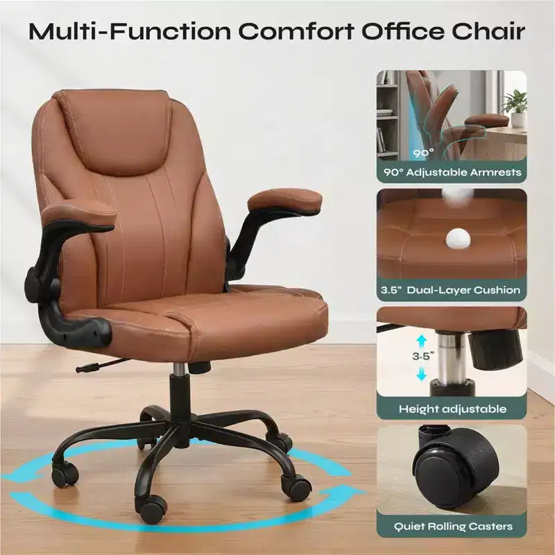 Chaise de bureau ergonomique Pinmoco avec coussin double couche, chaise de jeu avec roulettes et accoudoirs relevables, cuir PU