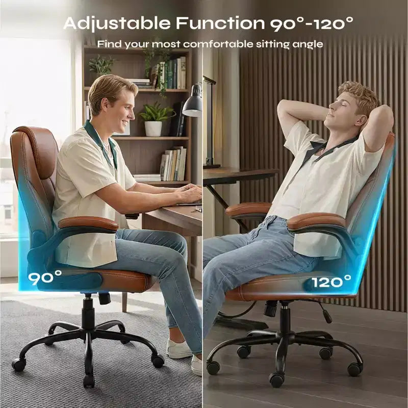 Chaise de bureau ergonomique Pinmoco avec coussin double couche, chaise de jeu avec roulettes et accoudoirs relevables, cuir PU
