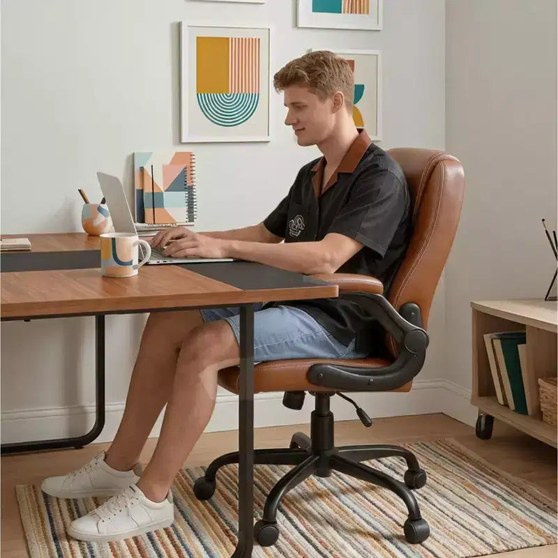 Chaise de bureau ergonomique Pinmoco avec coussin double couche, chaise de jeu avec roulettes et accoudoirs relevables, cuir PU