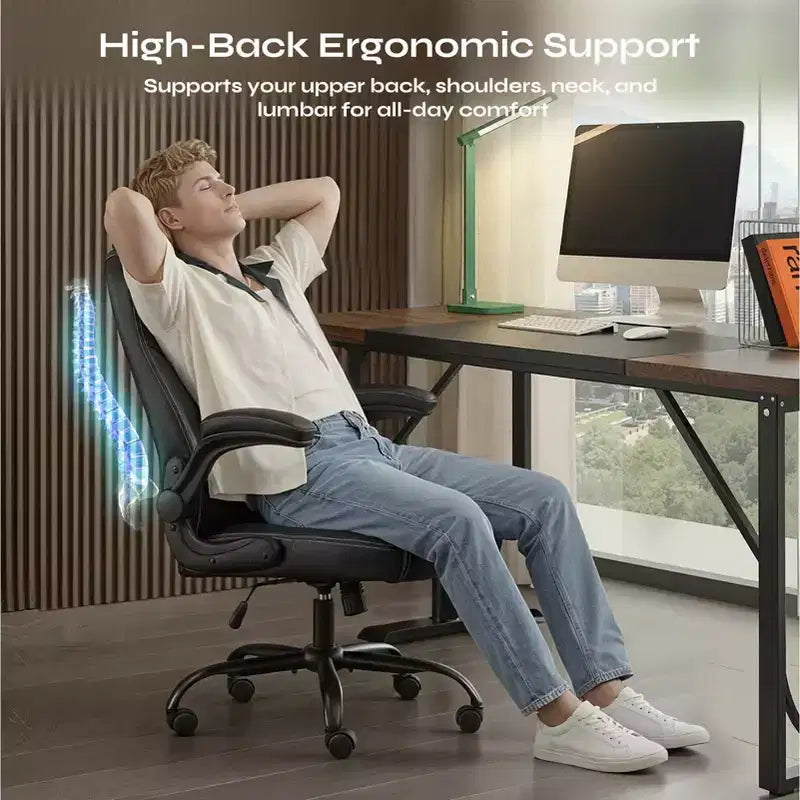 Chaise de bureau ergonomique Pinmoco avec coussin double couche, chaise de jeu avec roulettes et accoudoirs relevables, cuir PU