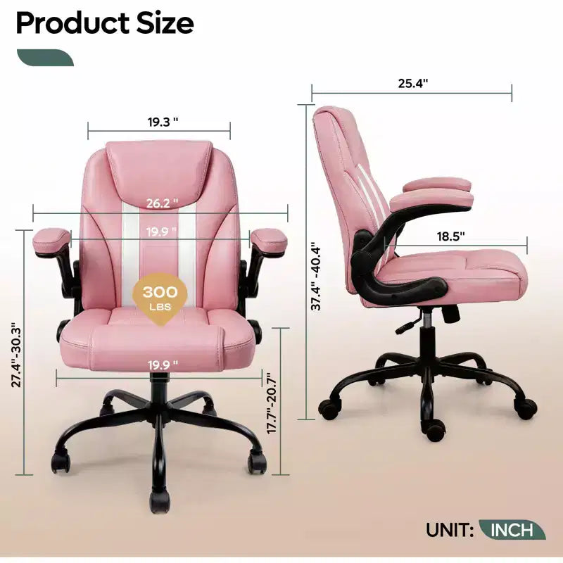 Chaise de bureau ergonomique Pinmoco avec coussin double couche, chaise de jeu avec roulettes et accoudoirs relevables, cuir PU