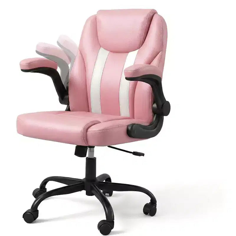 Chaise de bureau ergonomique Pinmoco avec coussin double couche, chaise de jeu avec roulettes et accoudoirs relevables, cuir PU