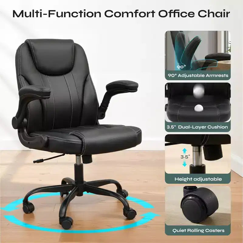 Chaise de bureau ergonomique Pinmoco avec coussin double couche, chaise de jeu avec roulettes et accoudoirs relevables, cuir PU