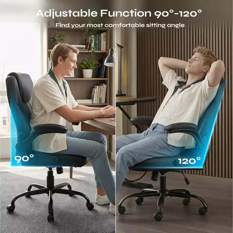 Chaise de bureau ergonomique Pinmoco avec coussin double couche, chaise de jeu avec roulettes et accoudoirs relevables, cuir PU