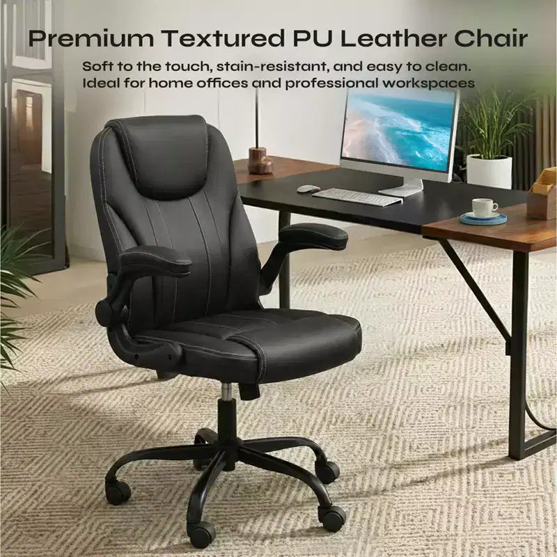 Chaise de bureau ergonomique Pinmoco avec coussin double couche, chaise de jeu avec roulettes et accoudoirs relevables, cuir PU