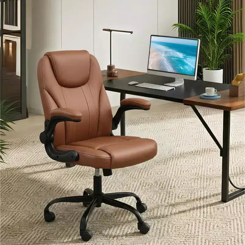 Chaise de bureau ergonomique Pinmoco avec coussin double couche, chaise de jeu avec roulettes et accoudoirs relevables, cuir PU