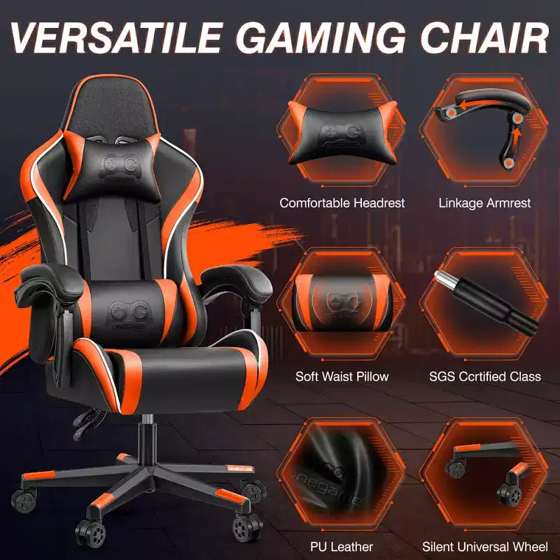 Fauteuil de bureau exécutif en cuir KERDOM, Fauteuil de bureau ergonomique à dossier haut avec support lombaire et accoudoirs rembourrés