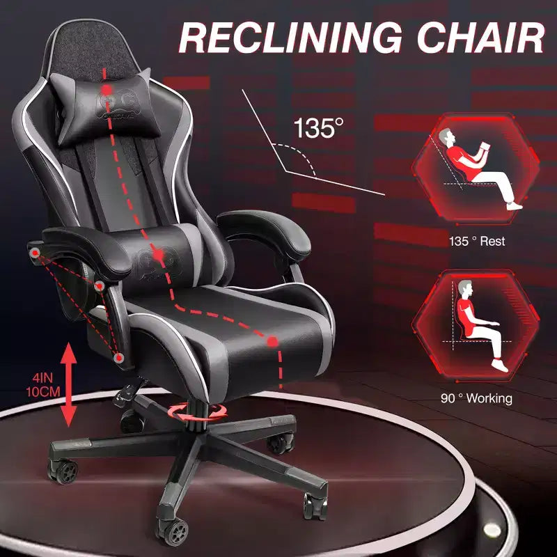 Fauteuil de bureau exécutif en cuir KERDOM, Fauteuil de bureau ergonomique à dossier haut avec support lombaire et accoudoirs rembourrés