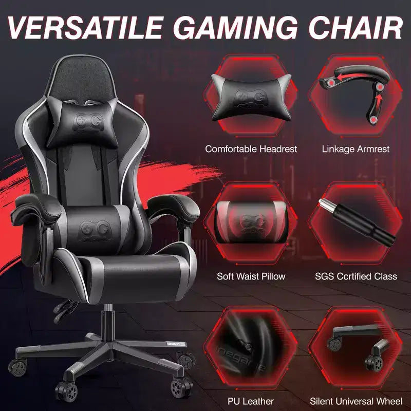 Fauteuil de bureau exécutif en cuir KERDOM, Fauteuil de bureau ergonomique à dossier haut avec support lombaire et accoudoirs rembourrés