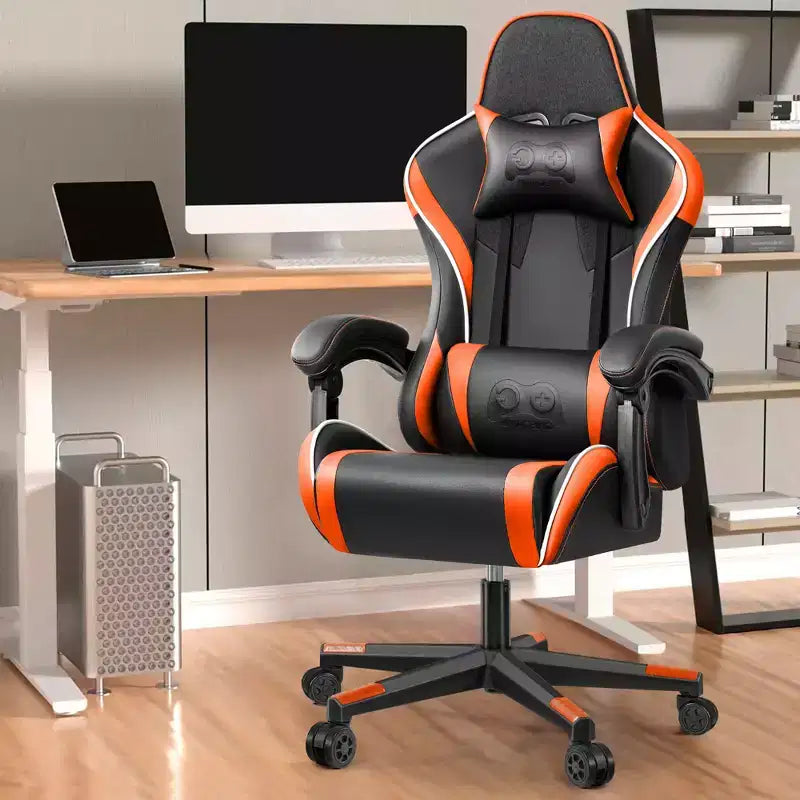 Fauteuil de bureau exécutif en cuir KERDOM, Fauteuil de bureau ergonomique à dossier haut avec support lombaire et accoudoirs rembourrés