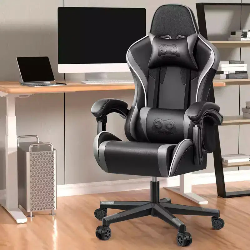 Fauteuil de bureau exécutif en cuir KERDOM, Fauteuil de bureau ergonomique à dossier haut avec support lombaire et accoudoirs rembourrés