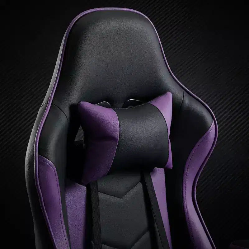 Chaise de jeu LauKingdom avec repose-pieds, chaise d'ordinateur ergonomique, pivotante et réglable en hauteur, support lombaire massant, chaise de jeu vidéo, noir et violet