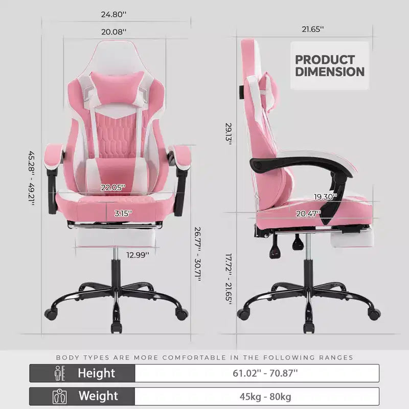 Chaise de Gamer LauKingdom avec Repose-pieds, Fauteuil de Jeu Ergonomique à Dossier Haut, Appui-tête et Soutien Lombaire Réglables, Style Course en Cuir PU pour Bureau et Maison