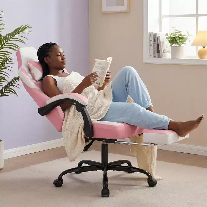 Chaise de Gamer LauKingdom avec Repose-pieds, Fauteuil de Jeu Ergonomique à Dossier Haut, Appui-tête et Soutien Lombaire Réglables, Style Course en Cuir PU pour Bureau et Maison